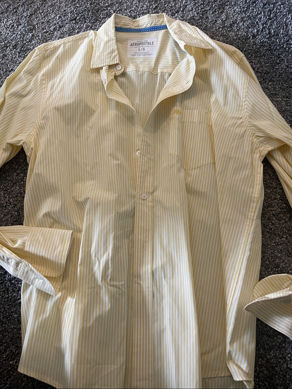 Aeropostale Men's Pale Yellow Pinstripe Button-Up Shirt